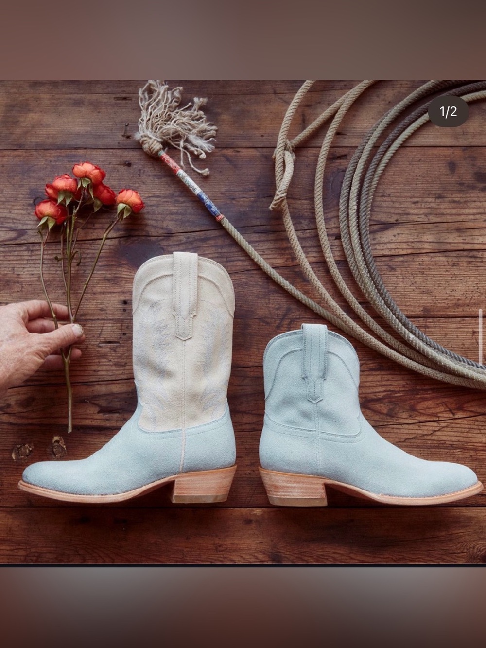 Tecovas Lucy Suede Boots in Sky Blue